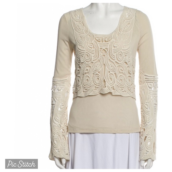 ON HOLD! Vintage VIVIENNE TAM Y2K / 2000s sheer mesh & lace bell sleeve top. M - Picture 3 of 10